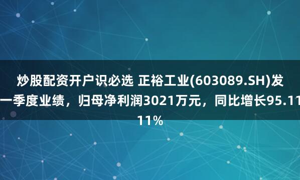 炒股配资开户识必选 正裕工业(603089.SH)发布一季度业绩，归母净利润3021万元，同比增长95.11%